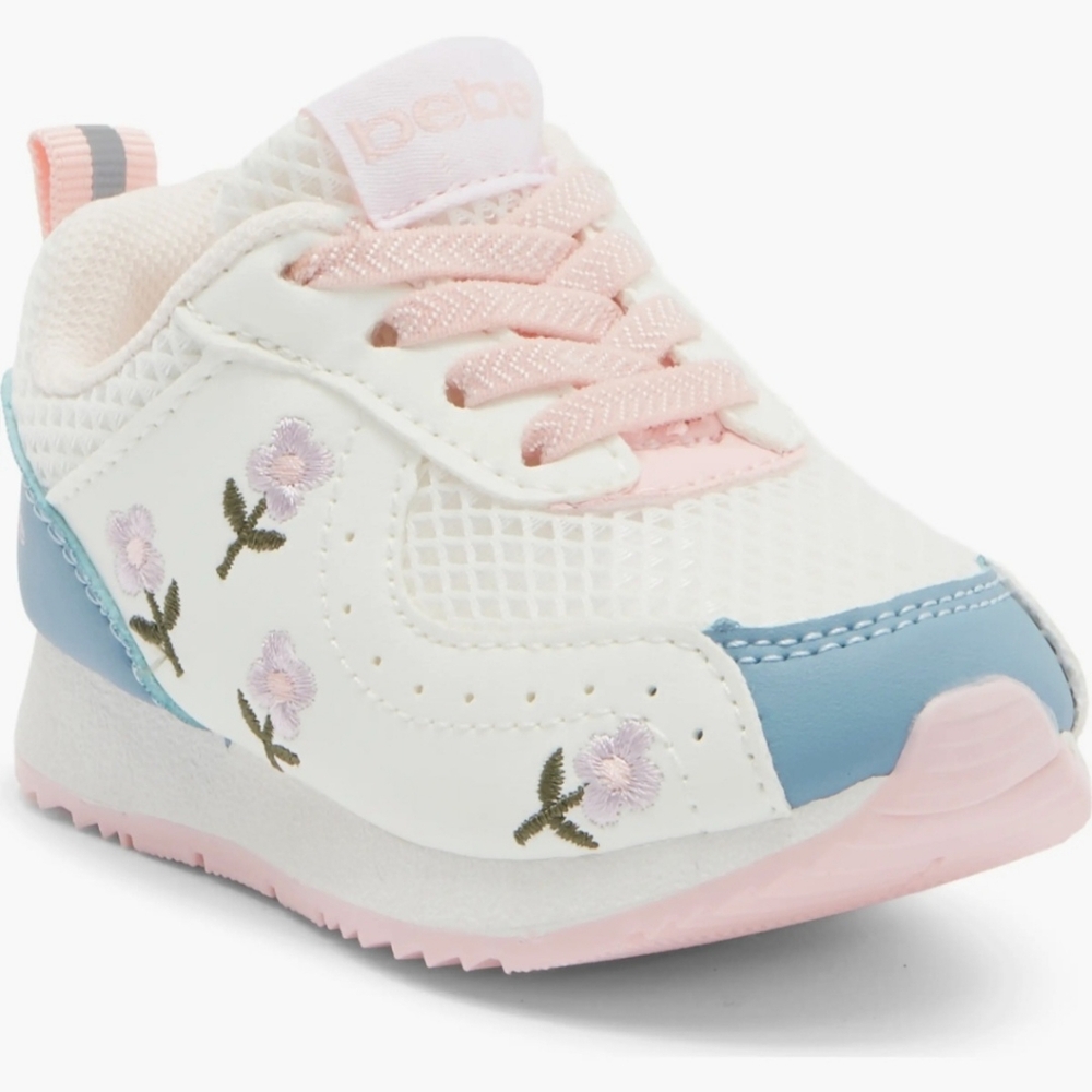 bebe White & Pink Floral Kids Sneakers